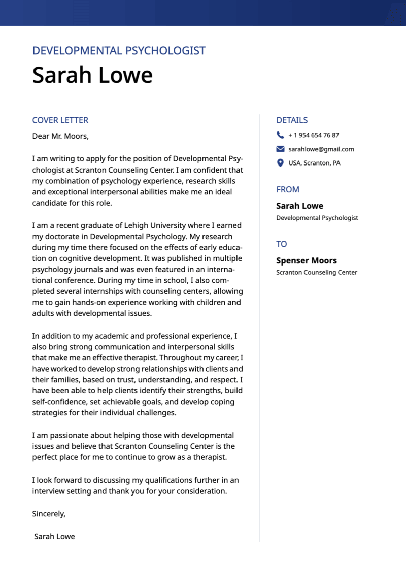 psychology cover letter for resume